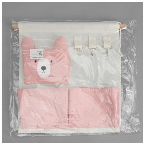 фото Органайзер с карманами доляна подвесной "мишка", 3 отделения, 30*34 см, розовый
