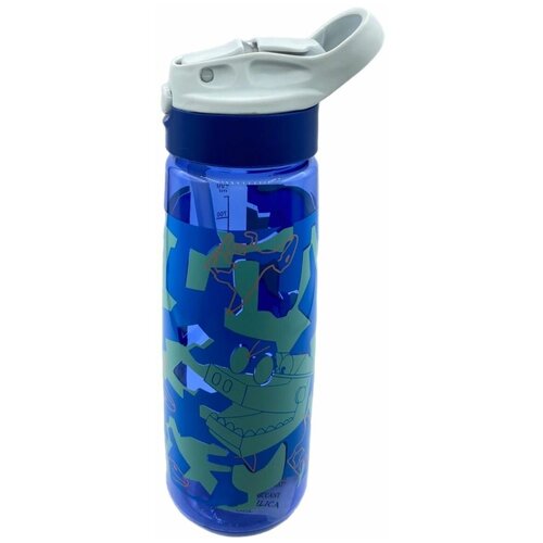 фото Бутылка для воды kwelt "dino" 800 мл, пластик, пластиковое кольцо, синий