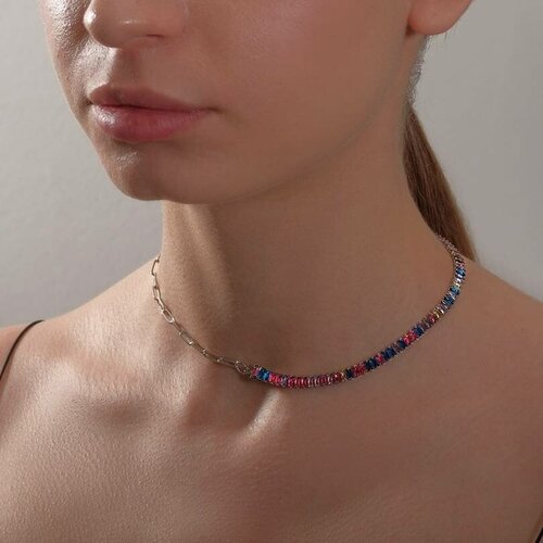 фото Колье "драгоценность" прямоугольники с цепью, цветное в серебре, 30 см queen fair
