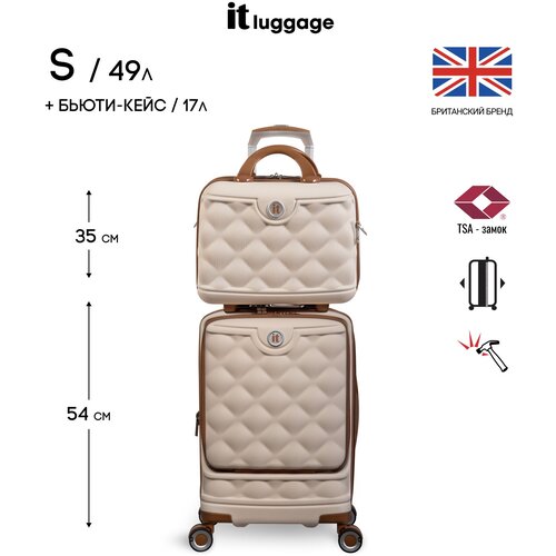 фото Комплект чемоданов it luggage, abs-пластик, опорные ножки на боковой стенке, износостойкий, увеличение объема, 49 л, размер s+, бежевый