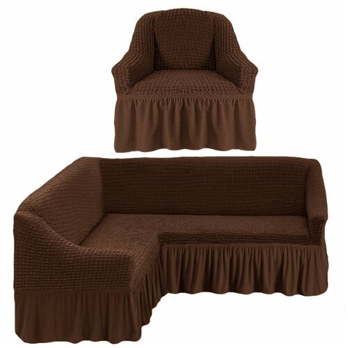 фото Karteks комплект чехлов на угловой диван и кресло gomer цвет: шоколадный (одноместный,трехместный) br45167