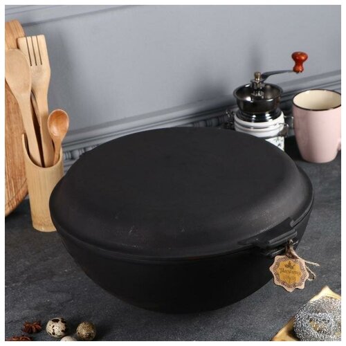 фото Казан азиатский чугунный wok, с крышкой-сковородой, 8 л, премиум набор maysternya