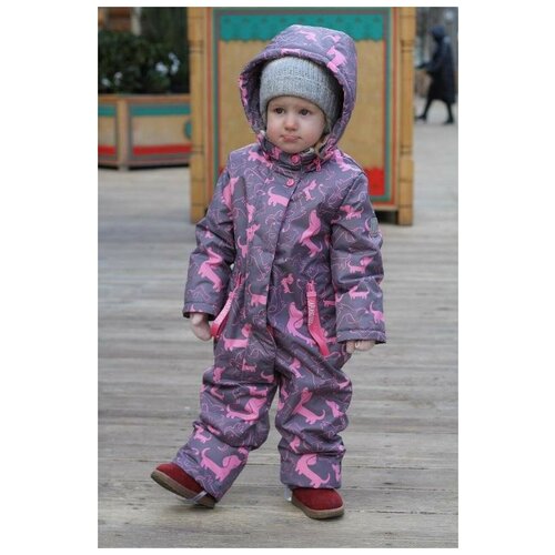 фото Утепленный комбинезон lapland для девочек осенний-весенний мембрана "такса" размер 98, серый/розовый