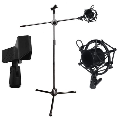 Напольная стойка для микрофона журавль Pro-55 с держателем прищепка и металлическим держателем паук микрофонная стойка pro 25 с держателем паук