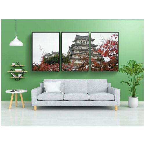 фото Модульный постер "путешествовать, химэдзи, замок" 180x90 см. из 3х частей в тубусе, без рамки lotsprints