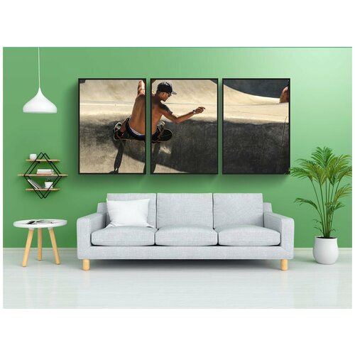 фото Модульный постер "человек, скейтборд, скейтбординг" 180x90 см. из 3х частей в тубусе, без рамки lotsprints
