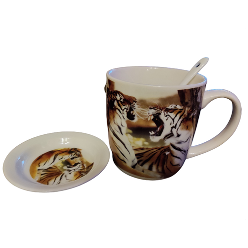 фото Чайная кружка с блюдцем и ложкой набор тигры нет