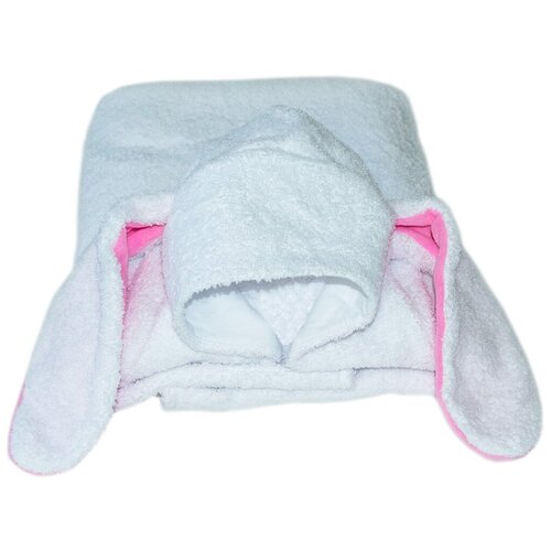фото Babybunny полотенце пончо зайка с ушками банное 71х115 см белый/розовый