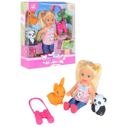 фото Кукла для девочек в зоопарке с животными и биноклем в комплекте, в/к 13,5*4,9*16,5 см компания друзей