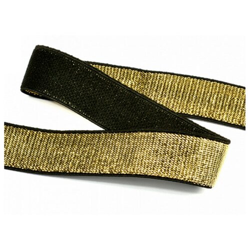 фото Резинка тканая металлизированная, цвет: черный/золото, 25 мм х 30 м китай