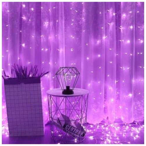 фото Гирлянда штора 1,5х1,5 метра, цвет фиолетовый, от сети 220в, новогодняя электрогирлянда в подарок удлинитель 3 метра rohs