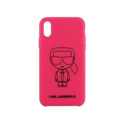 фото Чехол cg mobile karl lagerfeld liquid silicone ikonik outlines hard для iphone x/xs, цвет розовый/черный (klhcpxsilflpi)