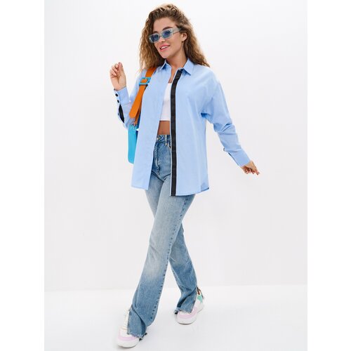 фото Рубашка disorelle, повседневный стиль, свободный силуэт, длинный рукав, однотонная, размер 48, голубой