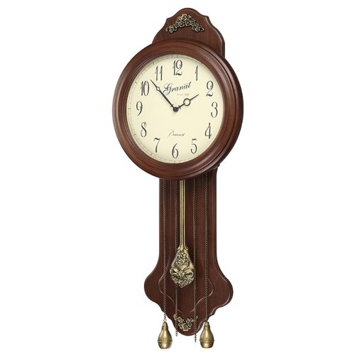 фото Настенные часы деревянные большие с маятником granat gb 16318 цвет тёмный орех размер 29,1х68,6 см гранат