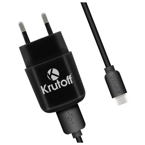 фото Krutoff / сетевое зарядное устройство (сзу) ch-02c 1xusb, 2.1a + кабель usb type-c (black) krutoff group