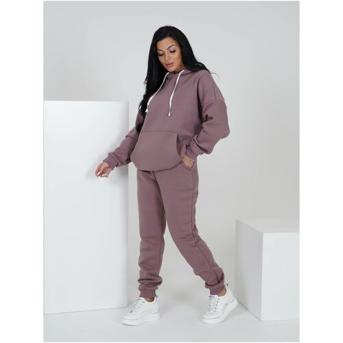 фото Костюм lovetex.store, худи и брюки, спортивный стиль, оверсайз, утепленный, капюшон, карманы, размер 44, розовый