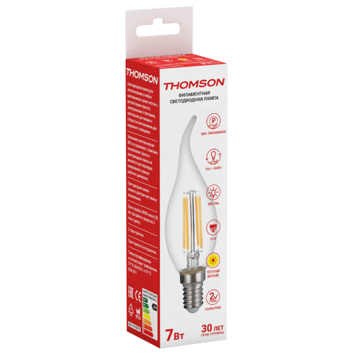 фото Лампа светодиодная hiper thomson led filament tail candle 7w 695lm e14 2700k th- b2075 brand