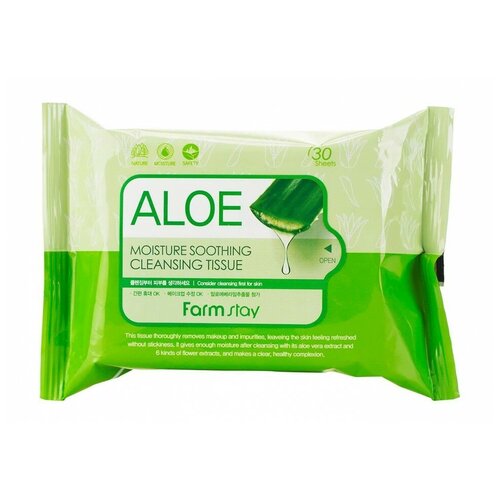 Очищающие салфетки для лица Farm Stay увлажняющие с экстрактом алоэ - Aloe Moisture Soothing Cleansing Tissue очищающие увлажняющие салфетки с экстрактом алоэ 30 штук farm stay aloe 120 мл