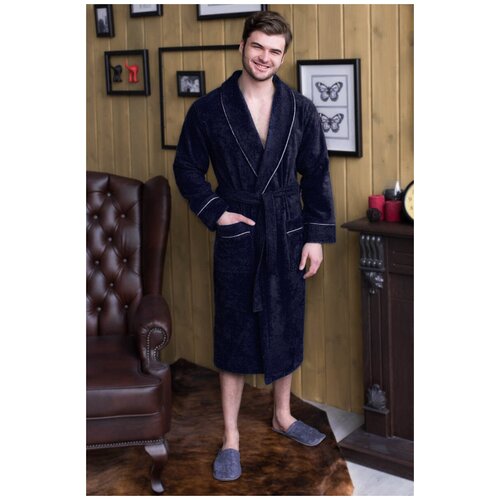фото Халат махровый homeliness мужской шалька+кант, цвет темный, размер 54