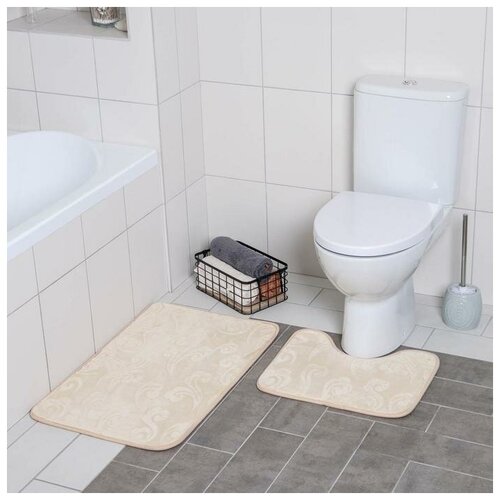 фото Набор ковриков для ванны и туалета "грация", 2 шт: 40x50, 50x80 см, цвет бежевый доляна