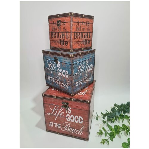 фото Интерьерные ящики для подарков и хранения личных вещей. набор декоративных деревянных ящиков 3в1. короб beach. шкатулка