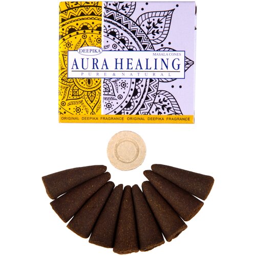 фото Ароматические конусы, натуральные индийские благовония deepika исцеление ауры, aura healing cones, 10 конусов + 1 керамическая подставка