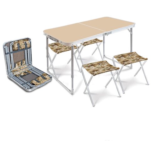 фото Комплект складной мебели nika сст-к2 (стол + 4 стула), кофе с молоком/сафари