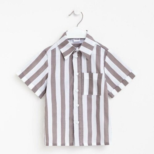 фото Школьная рубашка minaku, размер 98 см, белый, коричневый