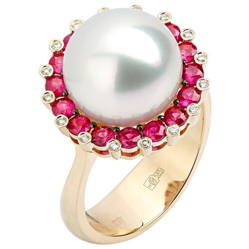 фото Эстет кольцо с жемчугом, рубинами и бриллиантами из жёлтого золота 01к6310526-1, размер 17