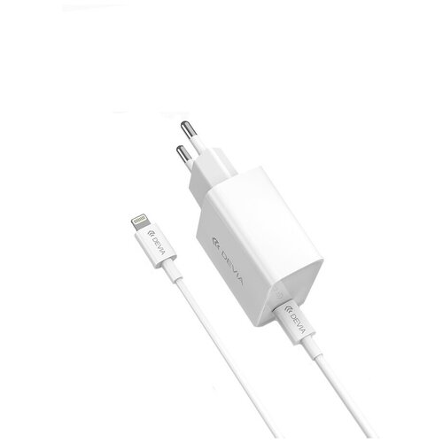 фото Зарядное устройство с кабелем type-c to lightning devia smart series quick charger 18w - white