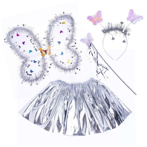 фото Карнавальный набор "бабочка", 4 предмета: юбка, крылья, ободок, жезл, цвет серебро 5036976 сима-ленд