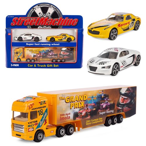 фото Детский игровой металлический набор машинок serinity toys. из 3-х машин, желтый, белый