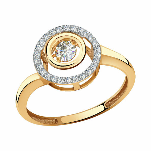фото Кольцо эстет, красное золото, 585 проба, фианит, размер 20, прозрачный diamant online