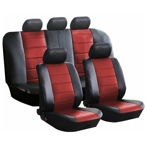 фото Чехлы универсальные на автомобильные сиденья,комплект "fashion", экокожа, черно-красные kraft