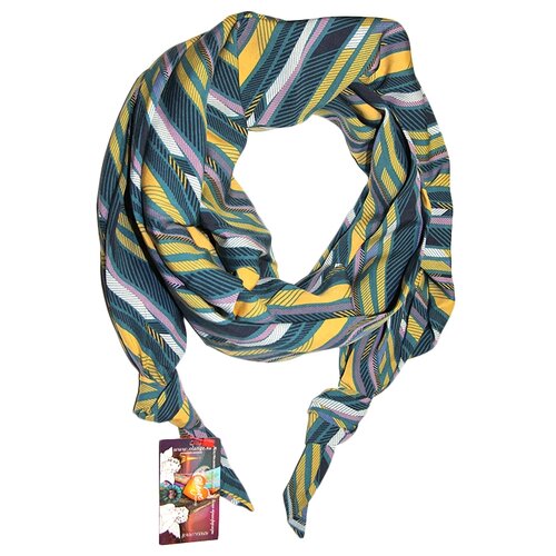 фото Шарф женский весенний, вискоза, разноцветный, двойной шарф-долька оланж ассорти серия апрель с узелками