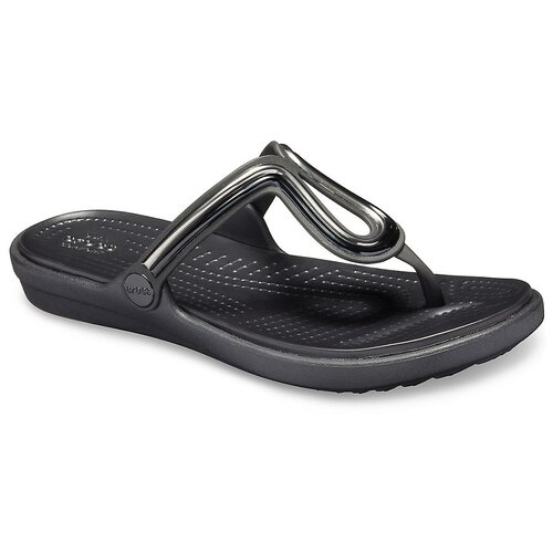 фото Шлепанцы crocs sanrah metal-block flat flip, размер 36(w6), multi black/black