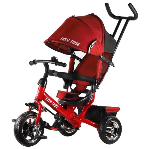 фото Велосипед детский трехколесный city-ride, колеса пластик 10/8, поворотное сиденье, велосипед для детей, для малышей, с родительской ручкой, бампер ,багажник, цвет красный