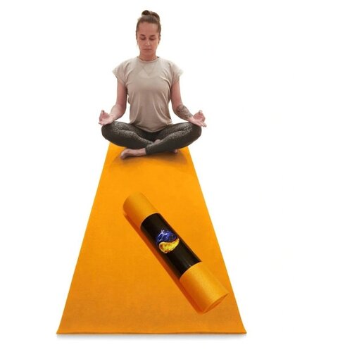 фото Коврик для йоги и фитнеса ramayoga yin-yang light, оранжевый, размер 220 x 60 х 0,3 см