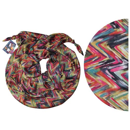 фото Шарф женский весенний, шёлк, вискоза, разноцветный, двойной шарф-долька оланж ассорти серия апрель с узелками