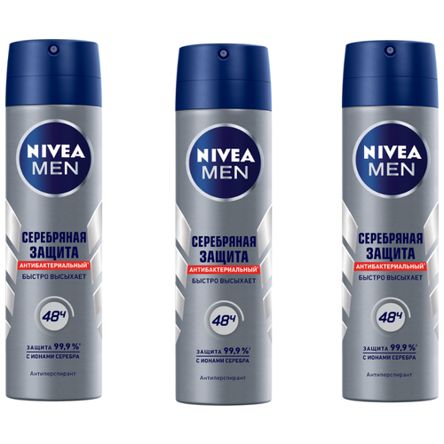 фото Антиперспирант спрей nivea men серебряная защита, 150 мл., 3 шт.