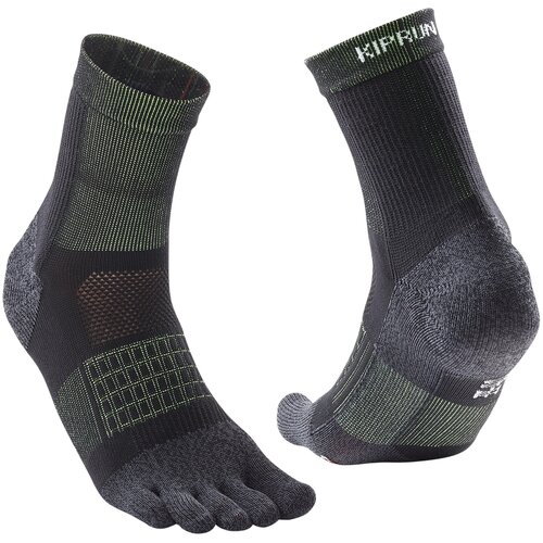 фото Носки высокие с пальцами тонкие для бега черно-зеленые kiprun, размер: 45/46, цвет: черный/лайм kiprun х декатлон decathlon