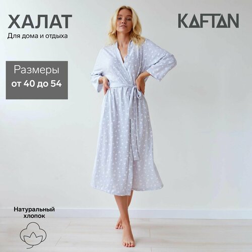 фото Халат kaftan удлиненный, укороченный рукав, пояс, размер 40, серый