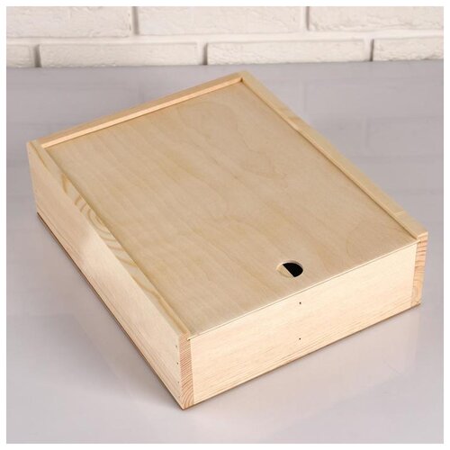 фото Кашпо деревянное 35×28×10 см "ящик шкатулка", 4 отдела, выдвижная крышка, массив 5239362 сима-ленд