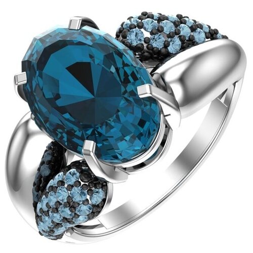 фото Серебряное кольцо с кварцем синтетическим синим и фианитами аква 1101056-04825 pokrovsky