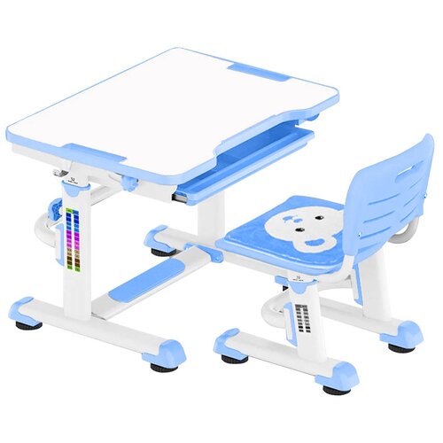 фото Комплект anatomica punto: детская парта, стул и выдвижной ящик белый/голубой