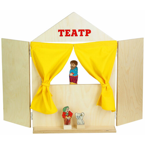 фото Ширма для кукольного театра с персонажами сказок краснокамская игрушка из дерева, с окошком для детских спектаклей, 88х66см