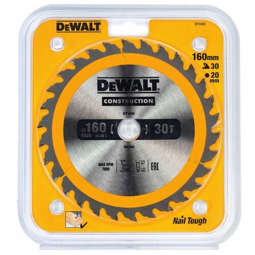 фото Dewalt пильный диск dewalt dt1932-qz construction п/дер. с гвоздями 160/20 30 atb +10°