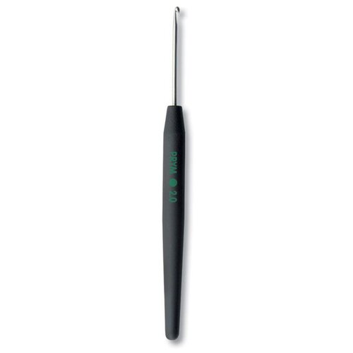 фото Крючок для пряжи алюминиевый, с цветной ручкой (серебристый), № 2, 14 см prym