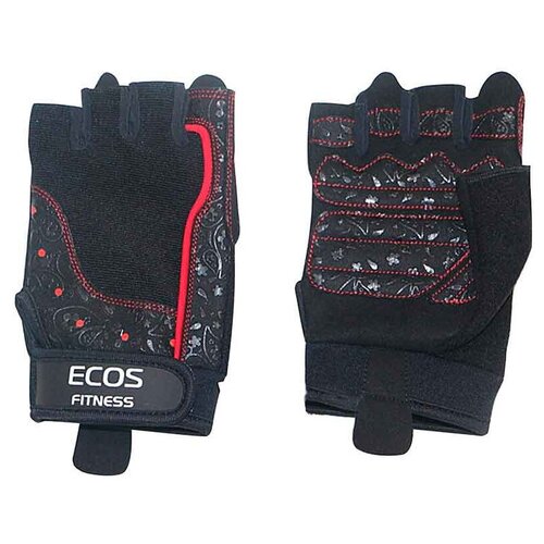 фото Перчатки для фитнеса ecos , женские, цвет -черные с принтом, размер: l, модель: sb-16-1736