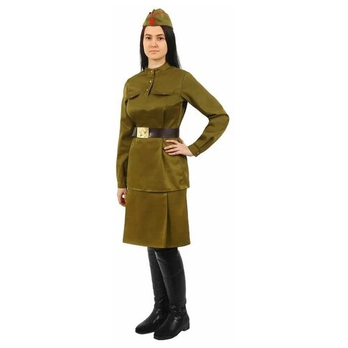 фото Костюм женский "военный", гимнастёрка, юбка, ремень, пилотка, размер 100-108-164 recom
